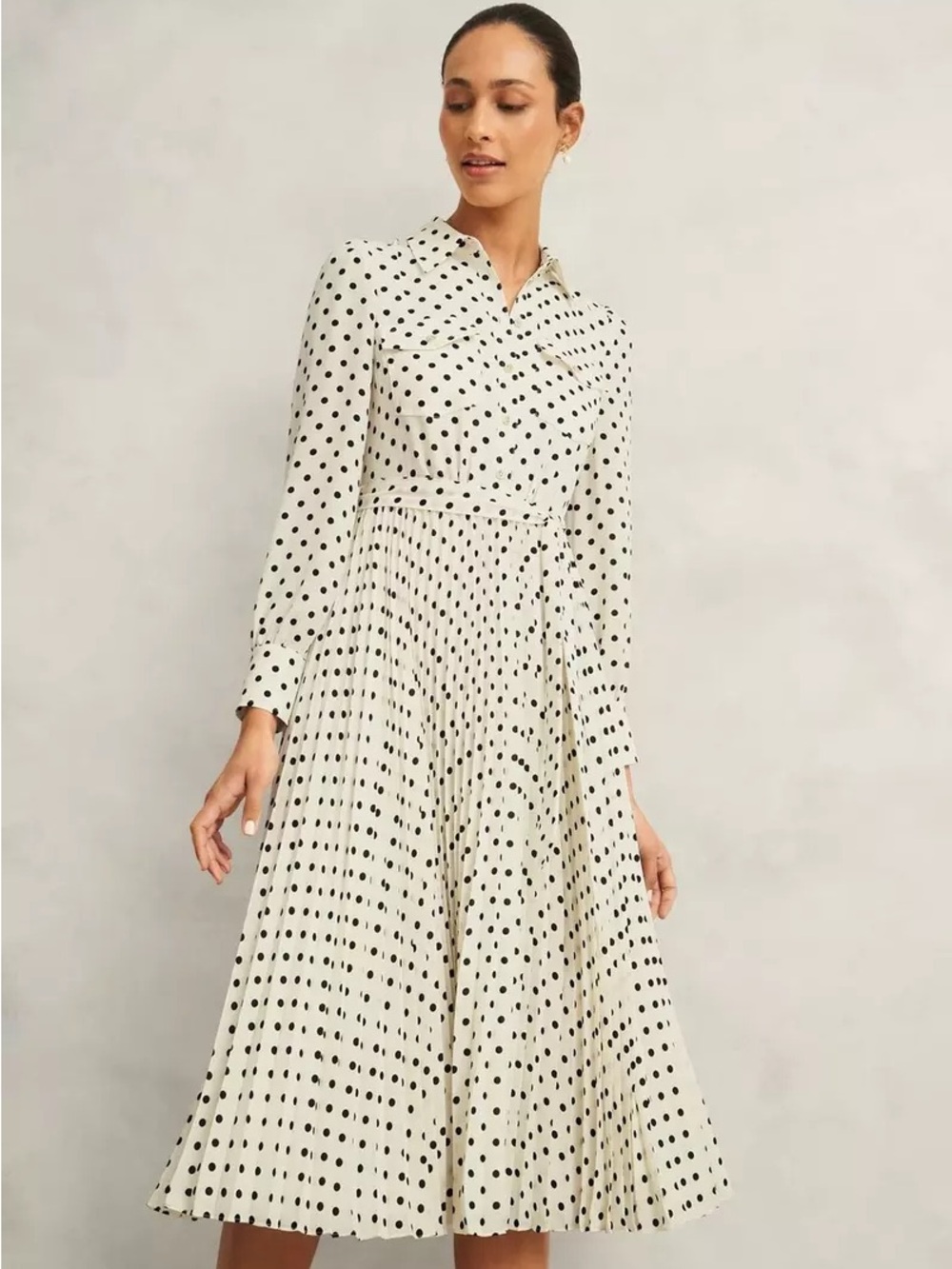 NWT Hobbs Larina Polka Dot Dress with Belt in Ivory Navy